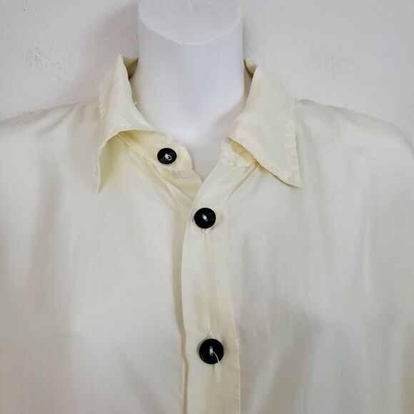 CP Shades Top Small White Silk Flowy Lagenlook Button Front Minimalist Boho - Picture 2 of 10